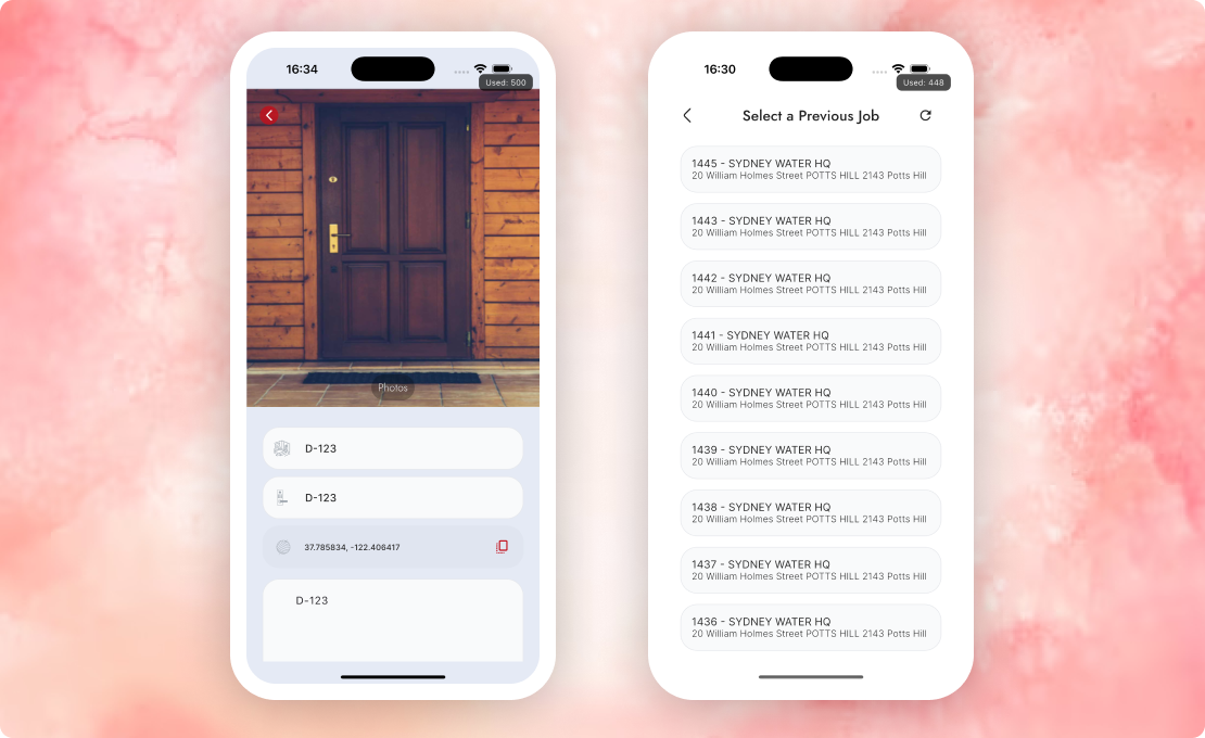 Hildebrandt App – Job History & Location Capture UI